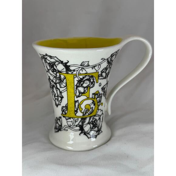 Monogram Letter Initial E mug Cypress Home Yellow, Black Roses BoHo - Picture 4 of 8